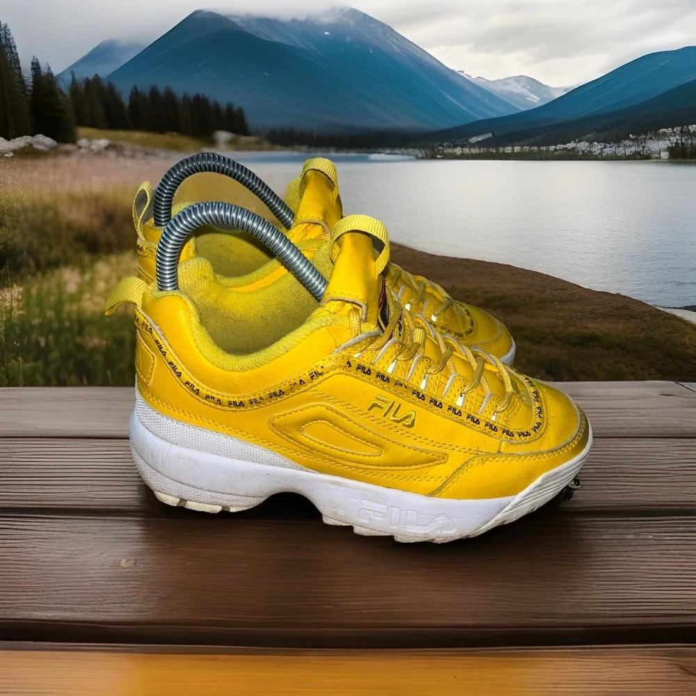 Fila Disruptor 2 Premium Yellow Chunky Sneakers Mens 5‎ Womens 6.5 3FM00658-743